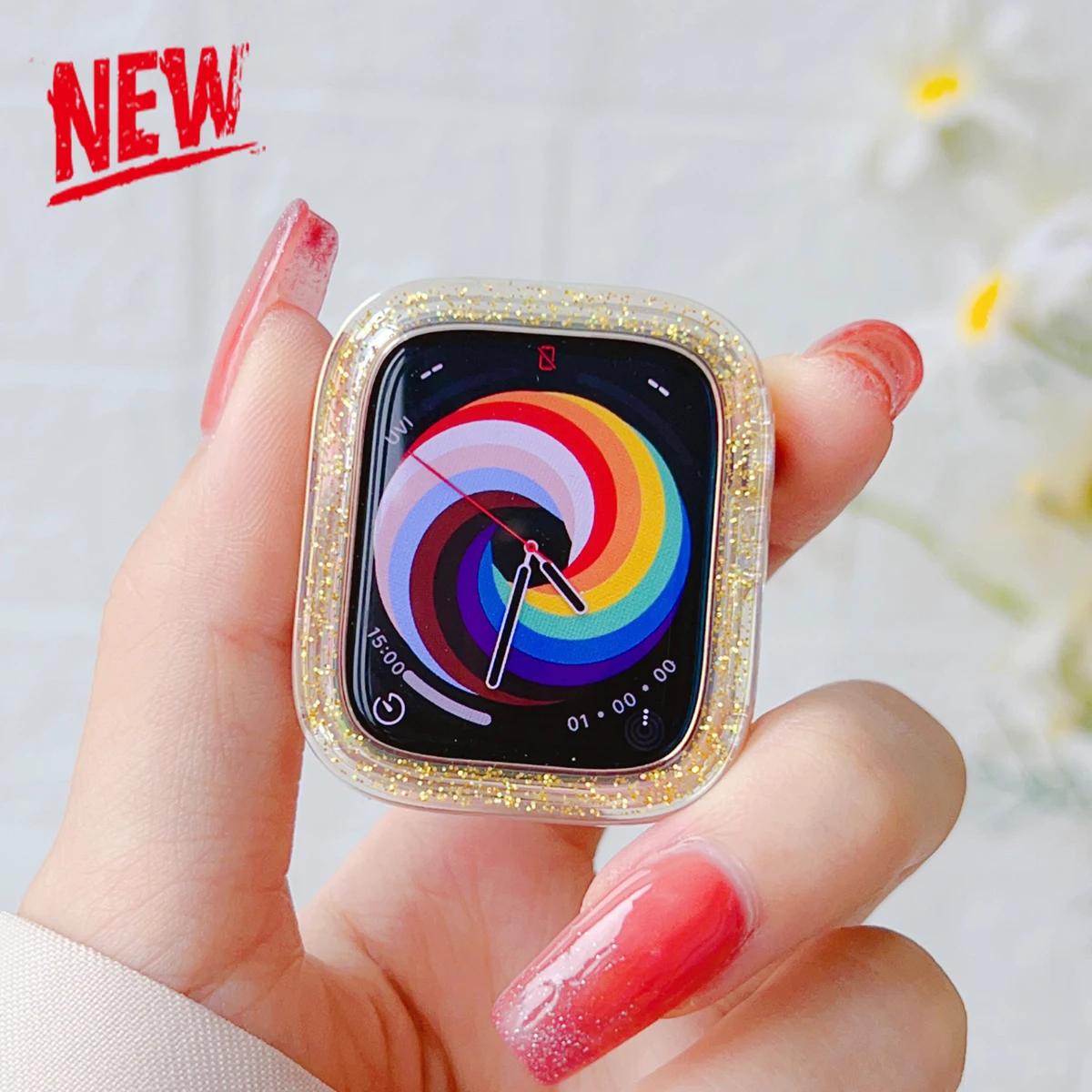 

Новый прозрачный чехол с блестками для Apple Watch Ultra 3/2 49 мм, 38, 40, 41, 42, 45 мм, чехол-бампер с блестками для iWatch серий 9, 8, 7, 6, SE3