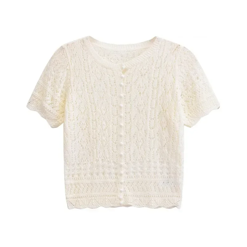 

TRAFZR Solid T-shirts Woman Summer 2024 Prairie Chic O-Neck Women Tops Harajuku Fashion Knit T-shirt Short Sleeve T-shirts