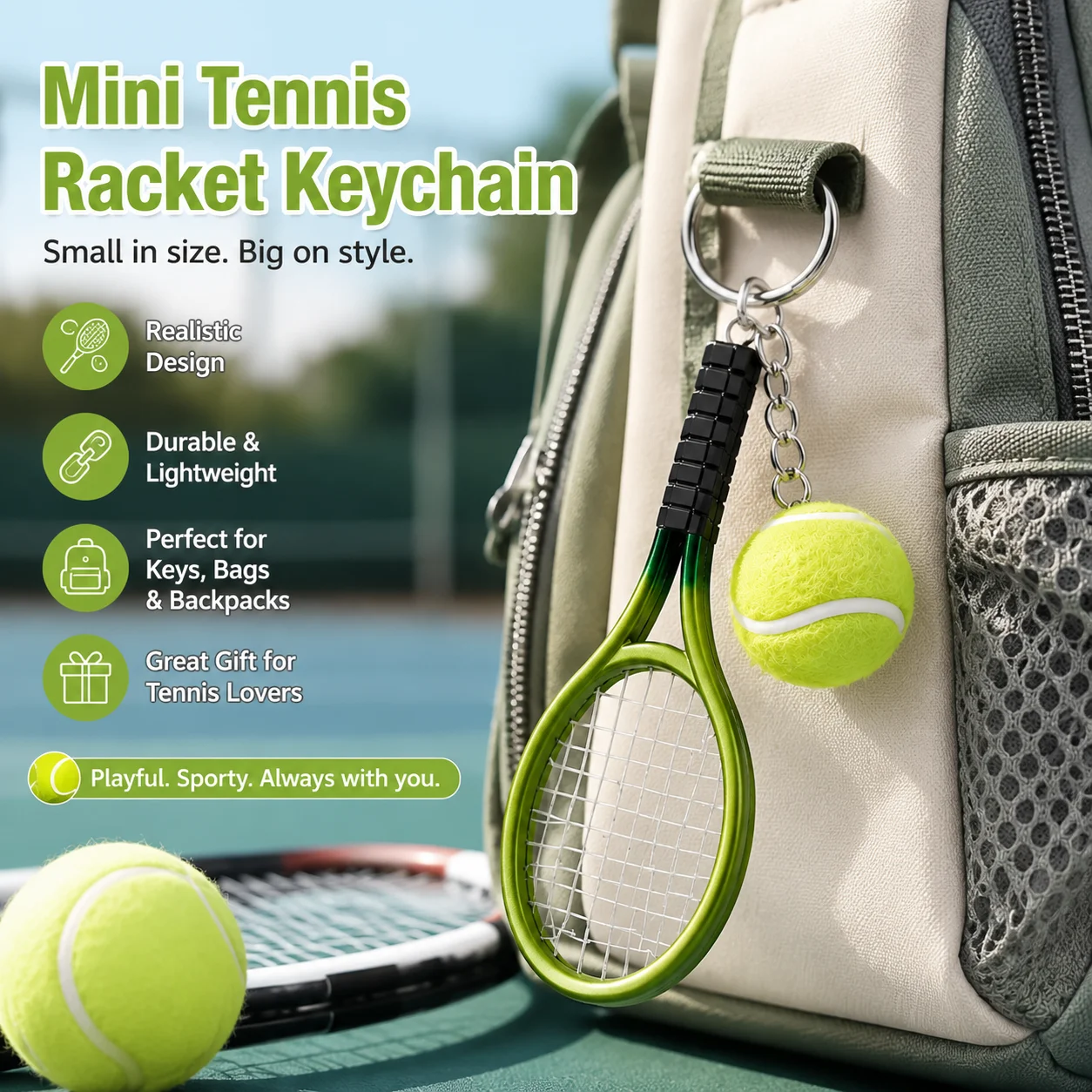 1PCS Mini Tennis Racket Metal Keychain Creative Personalized Car Key Accessory Small Gift Idea for Tennis Lovers