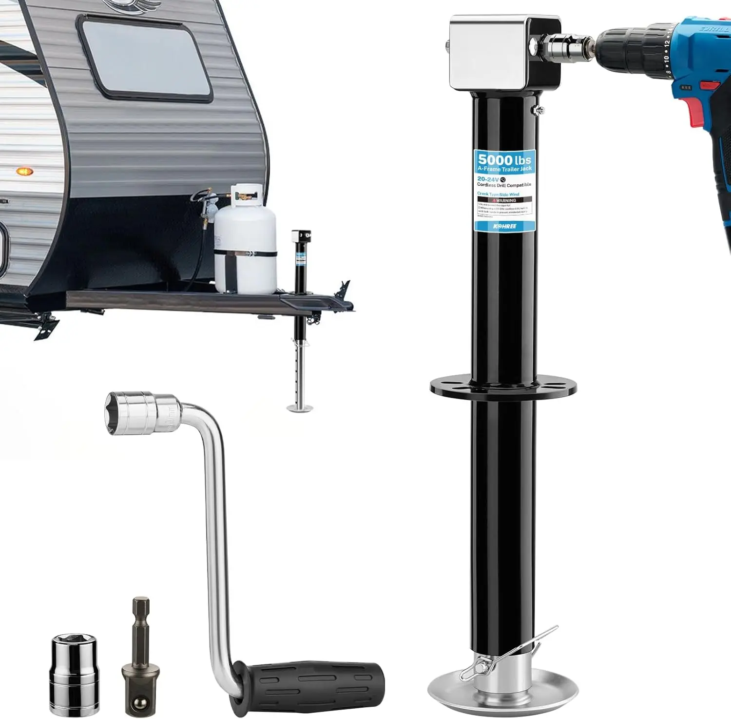 

Upgraded 5000 lbs A-Frame Trailer Jack, Cordless Drill Compatible, Adjustable with Drop Leg for Utility Boat Camping