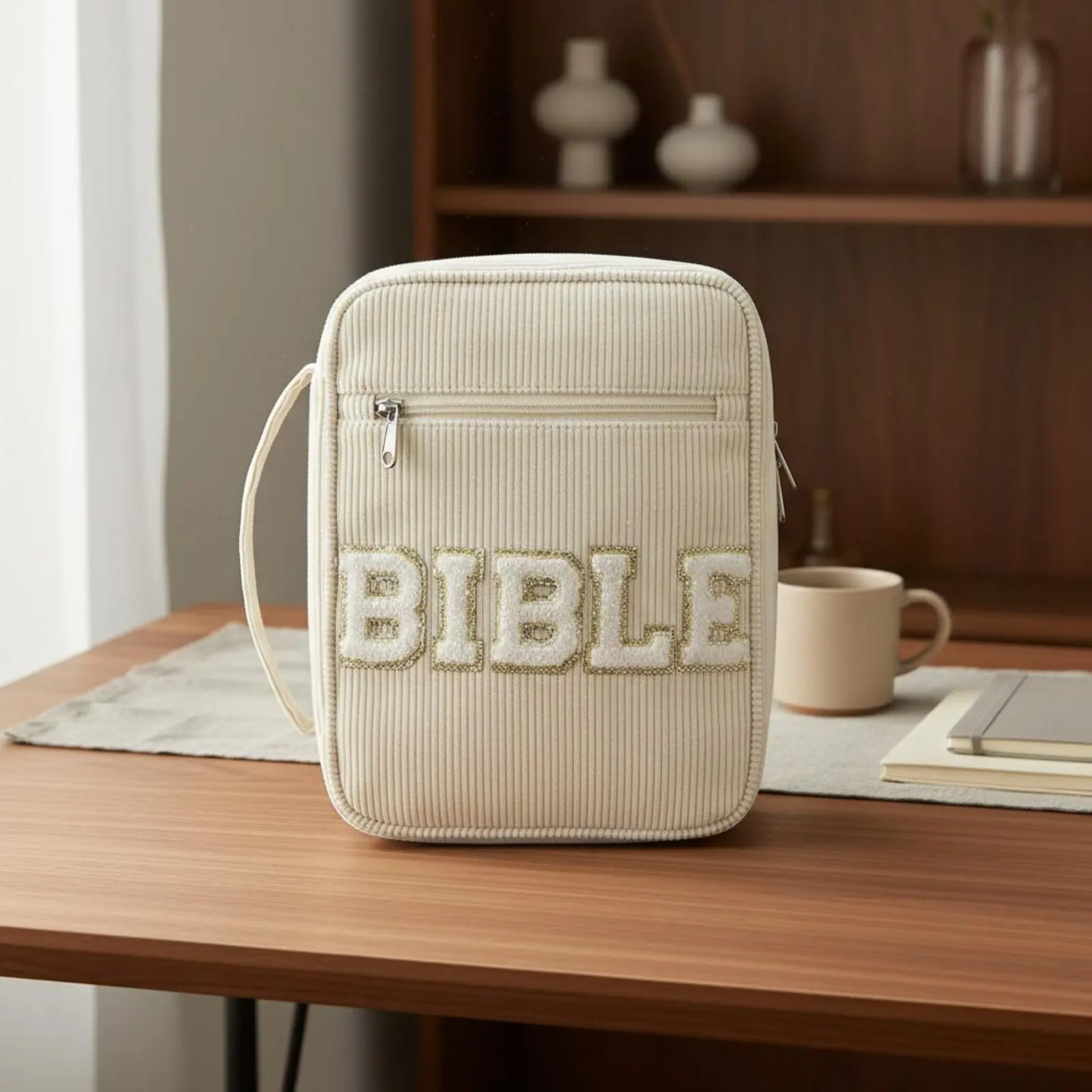 Book Organizer with Handle Long-Lasting Fastener Zippered Book Protector Bible Carrying Case Multiple Pockets Bible Study