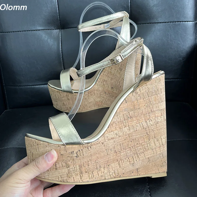 

Olomm Real Pictures Women Summer Platform Sandals Wedges High Heels Open Toe Pretty Light Gold Cosplay Shoes US Plus Size 4-20