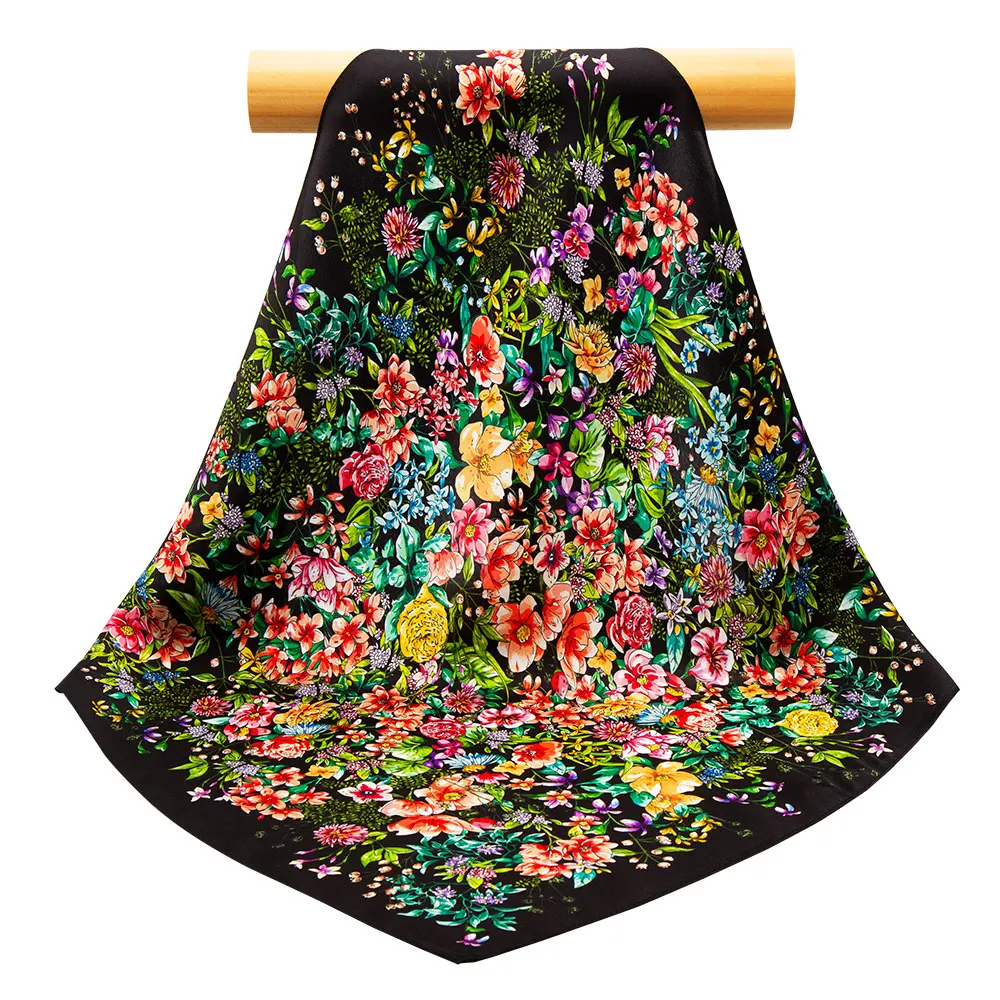 

53cm 100% Real Silk Scarf for Men Blossom Print Flower Women Customized Hot Square Spring Floral Handkerchief Gift for Teachers