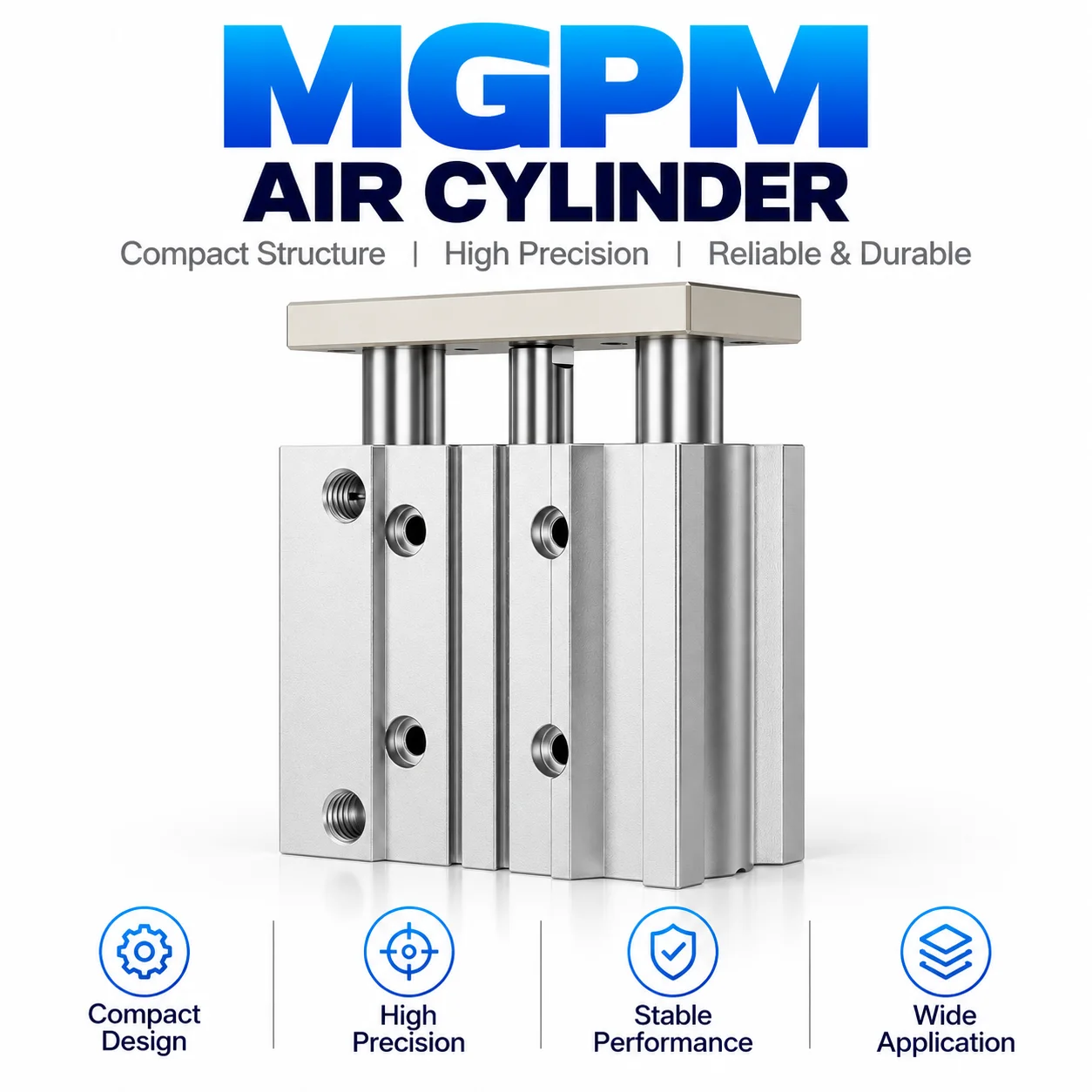 MGPM12-10 20 30 40 50 75 100 125 150 200Z Pneumatic Guided Cylinder Three Shaft Compact Air Cylinder High Rigidity Slide Bearing