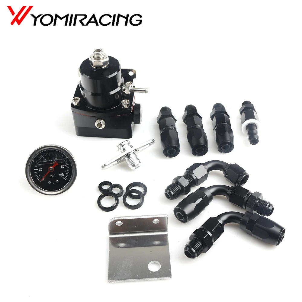 

Universal Adjustable Fuel Pressure Regulator FPR Kit Gas/100psi Guage AN6 Fitting Black