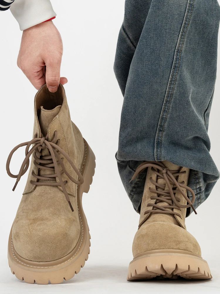 

Retro Briti Sle Boots Men's Increased Height 7cm Big Head Upturned Toe Thi Bot Work ort Boots