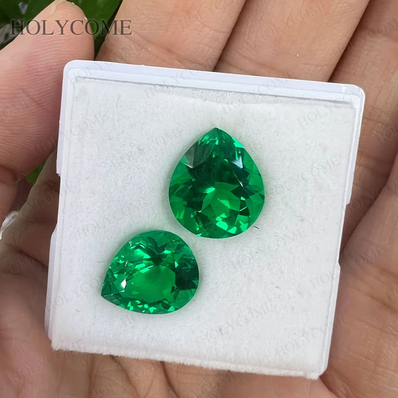 Lab Grown Emerald Colombia Green Pear Shape Hydrothermal Selectable AGLCertificate Exquisite Loose Gemstone for Jewelry Custom