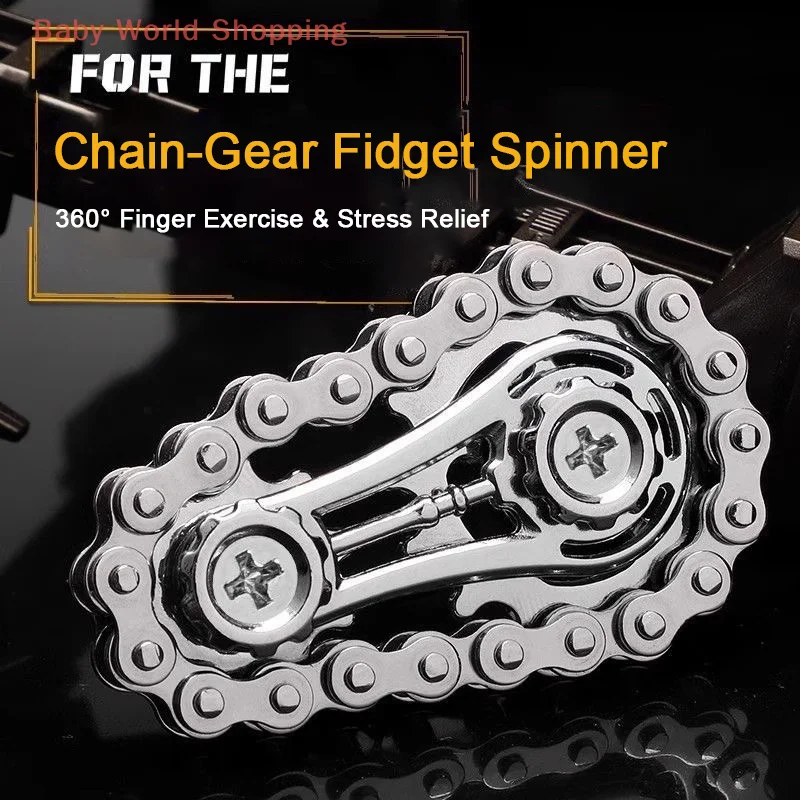 ألعاب سلسلة فيدجيت ذات أسطوانة يدوية من Sprockets، سلسلة فيدجيت سبينر معدنية مزدوجة التروس - لعبة تركيز لتخفيف التوتر بآلة دقيقة