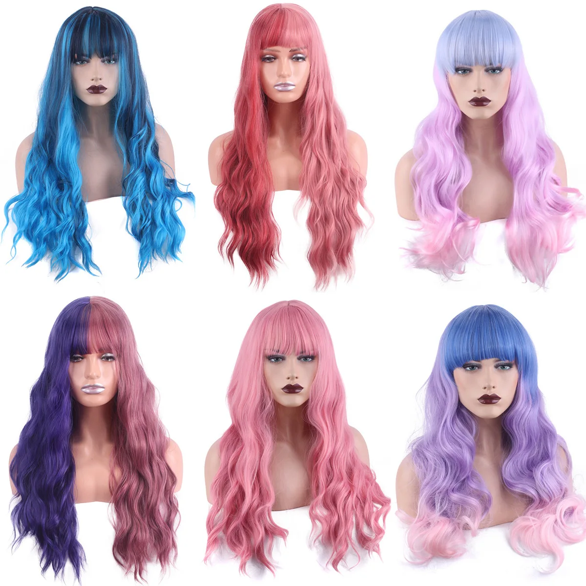 

New Arrival Synthetic Wig Fashion Smoke Blue Harajuku Style Anime Cosplay Colored Hairpiece for Women Party Stage Daily