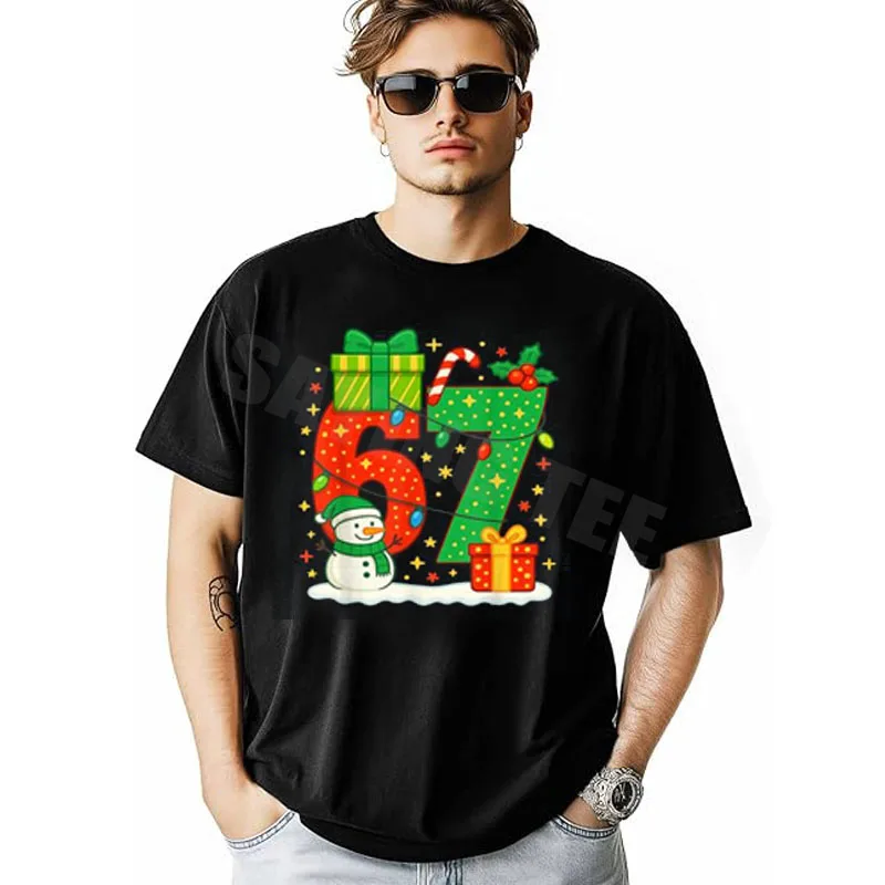 عدد 67 ميمي الأسرة مطابقة عيد الميلاد زوجين 67 ستة سبعة 6-7 تي شيرت الجدة هدية Y2k موضة عيد الميلاد زي عطلة الملابس #6