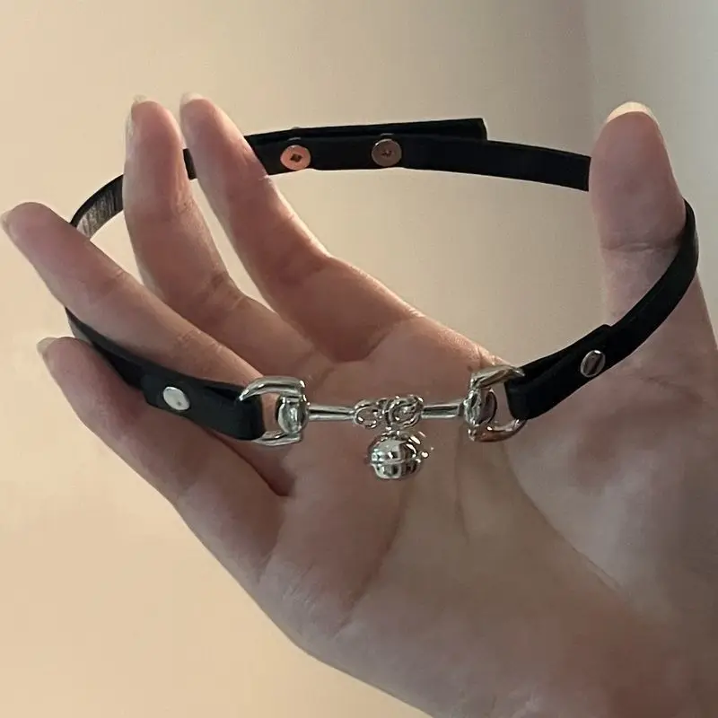 Gothic Choker Necklace with Bell Pendant Adjustable Faux Leather Collar for Cosplay Lolita Fashion Punk Unisex Jewelry Accessory - view 5