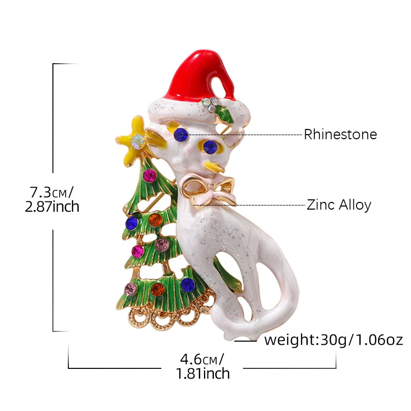 Новинка, популярная Рождественская Женская Брошь, 2024 год, праздничная булавка с милыми животными, белая елка с котенком