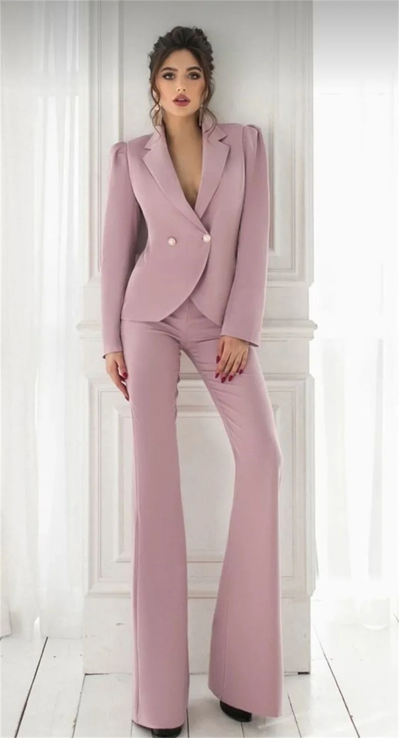 Designer Pearl Women Suit Set Blazer + Pants 2 Pcs Sexy V Neck Wedding Tuxedo Jacket Formal Office Lady Custom Made muslimah