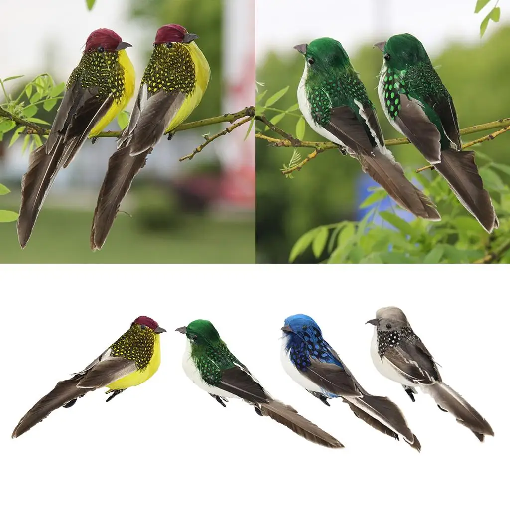 Artificial Feathered Sparrow Garden Sculpture Metal Clip Lawn Ornament Decorative Birds for Yard Decor
