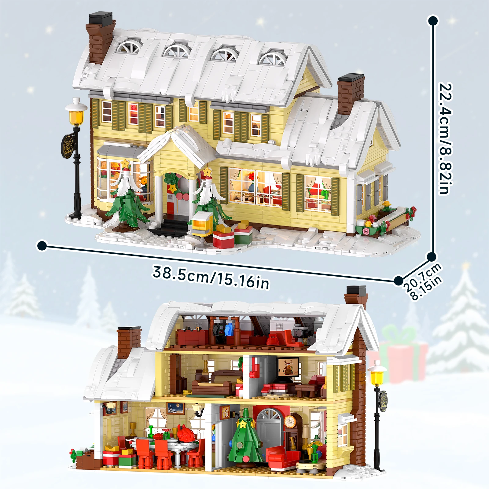 مجموعة مكعبات بناء منزل عيد الميلاد الكبيرة لعام 2046 قطعة - نموذج مشهد DIY، ديكورات احتفالية، ربط عائلي، أفضل هدية عيد الميلاد #2