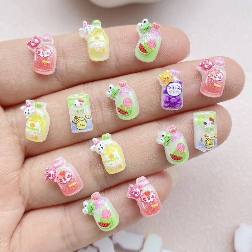 50Pcs Cartoon Food Toy Drink animal drink bottle Resin Wearing Armor Flat back Nail Art DIY Scrapbook Crafts