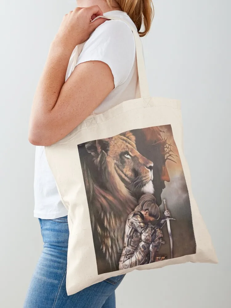 

Lady Warrior the Lion and Jesus Christ Tote Bag Shopping bags Portable shopping bag personalized tote bag Shopper