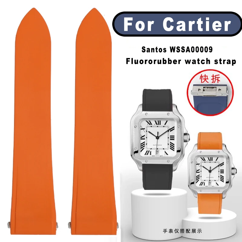 حزام ساعة fluorubber لكارتييه جديد سوار ساعة سانتوس متوسط سريع من المطاط الفلور سوار 21 الافراج عن الرجال