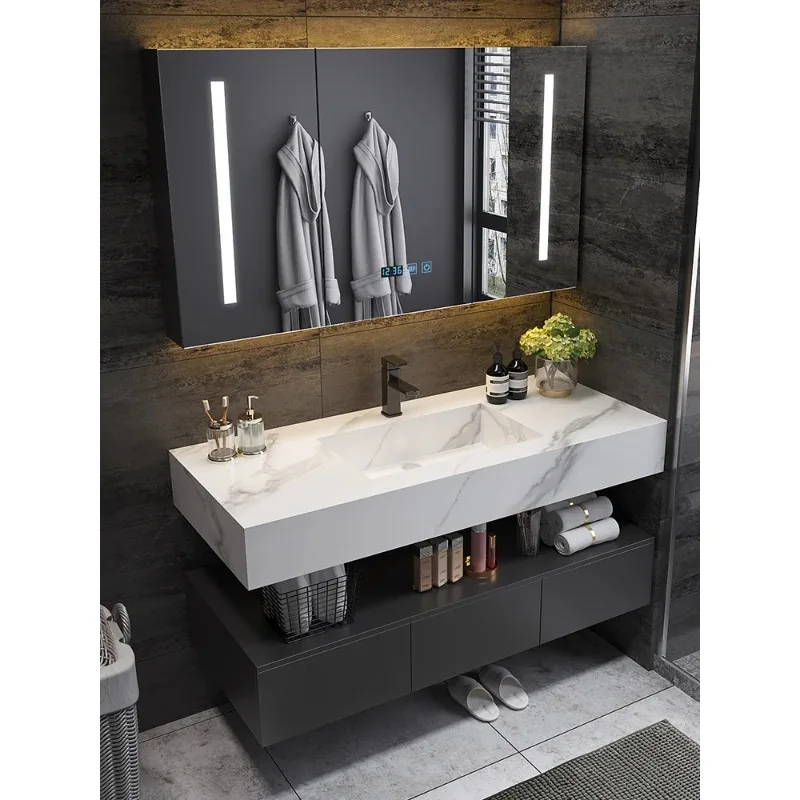 Stone Slab Integrated Basin Cabinet High-end Bathroom for Home Use Mirror Toilet Washbasin Hand Wash Combination Hotel Modern
