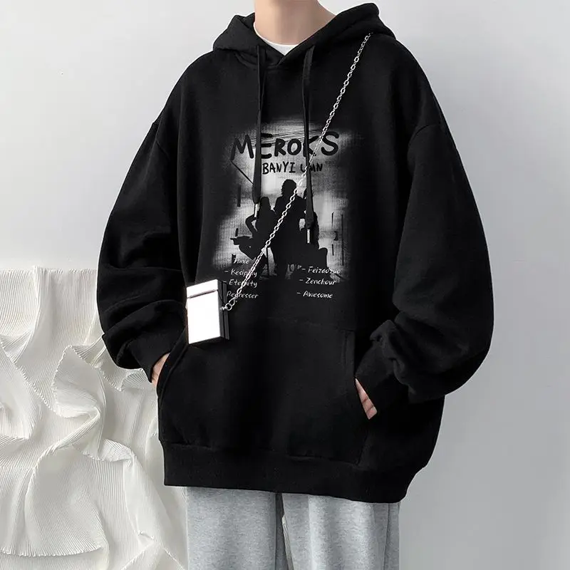 

Pure cotton men's hooded sweatshirt new ins American retro loose casual versatile plus velvet thickened jacket women clothing