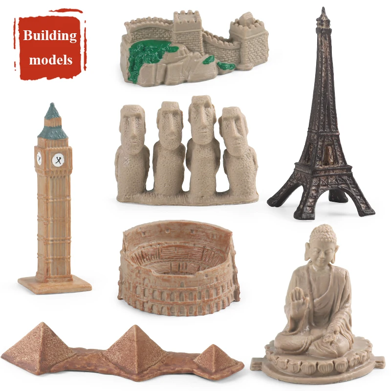 Oenux Baby Montessori Building Model Simulation Landmark Great Wall Colosseum Eiffel Tower Action Figure Education Kid Toy Gift