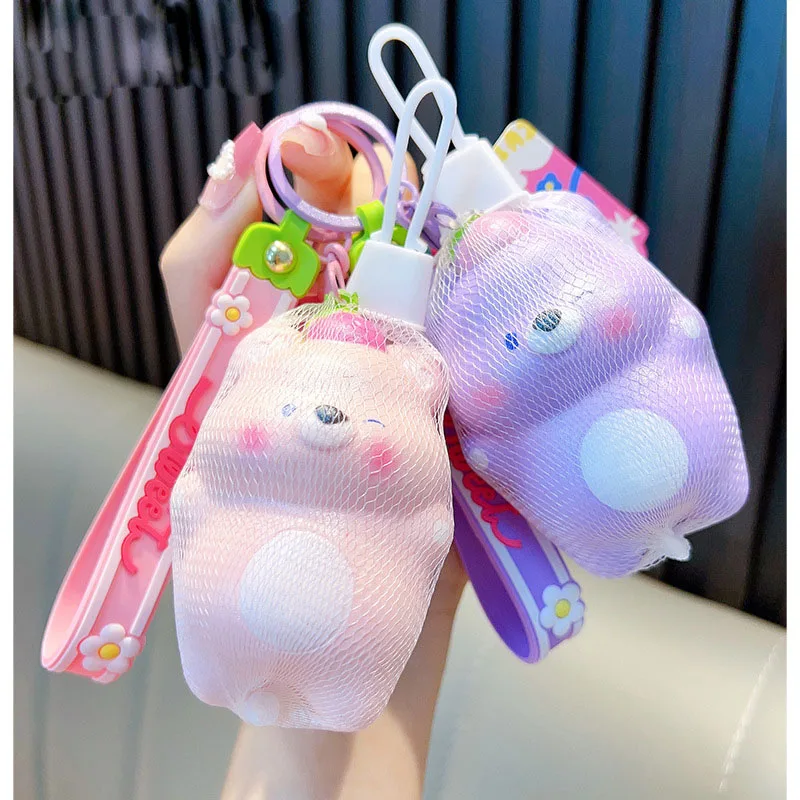 Creative Cute Slow Rebound Bear Keychains Funny Decompression PVC Soft Bear Doll Key Chain Squishy Stress Reliever Toy Keyholder