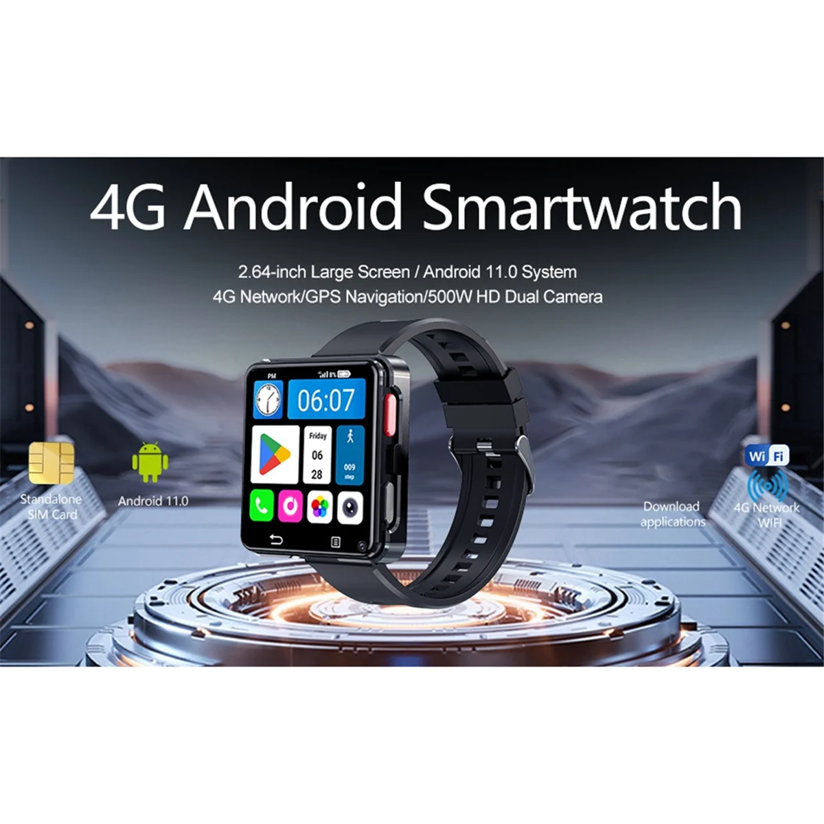 

ARY-f4G Smartphone Watch WIFI 3GB 32GB 2.64 Inch Screen 500W Dual Camera GPS 1200mAh Battery 4G Android 11.0