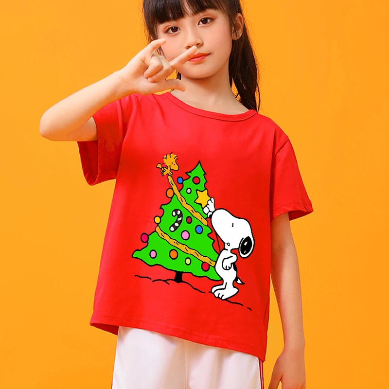 

Snoopy Children's Christmas Short Sleeve Casual Loose Comfortable Top Cute Cartoon Anime Pattern T-shirt Children Christmas Gift