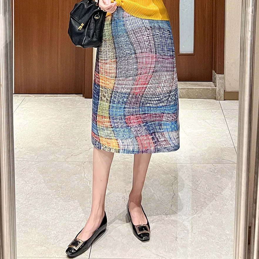 Modischer Damen-Halbrock mit geometrischem Musterdruck, unregelmäßiges, lockeres, übergroßes Design, einzigartiger, eleganter weiblicher Halbrock