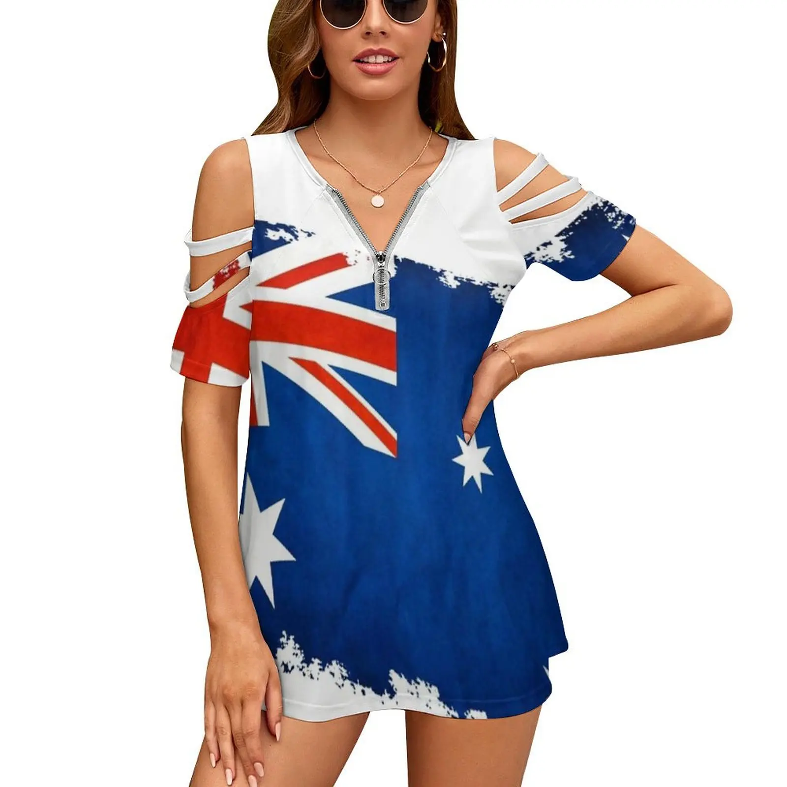 Australian Flag New Fashion Zip Off Shoulder Top Short-Sleeve Women Shirt Australia British Commonwealth Australia Day Oceania