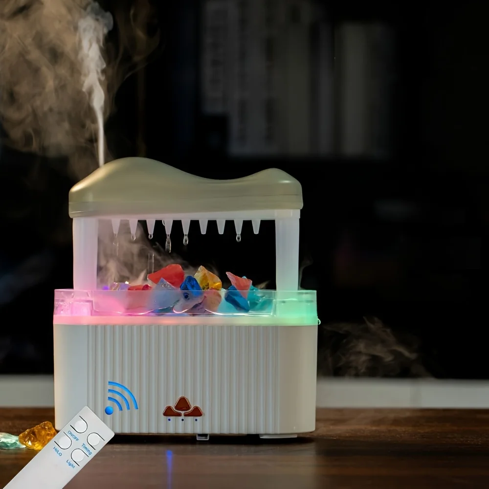 8.45oz Diffuserlove Cloud Humidifier Rain Water Drip Diffuser Humidifier With Remote Waterfall Lamp Mushroom Humidifier Rain Sou