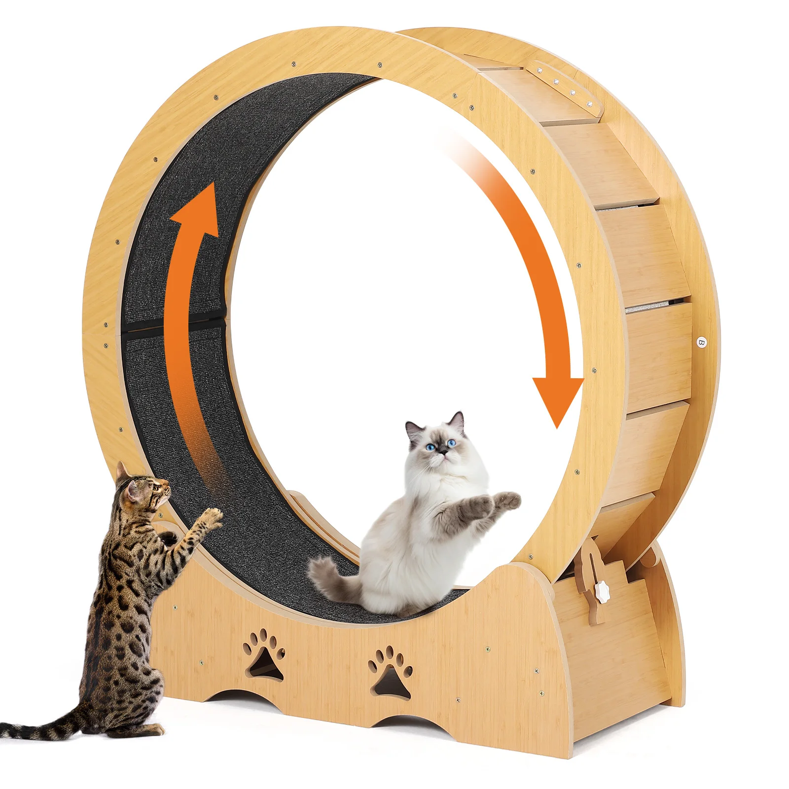 Tapis roulant in legno da 34" per esercizi per gatti da interno - Runner silenzioso a basso rumore con tappeto rimovibile e giocattolo teaser, sicuro per le zampe, per allenamento fisico e perdita di