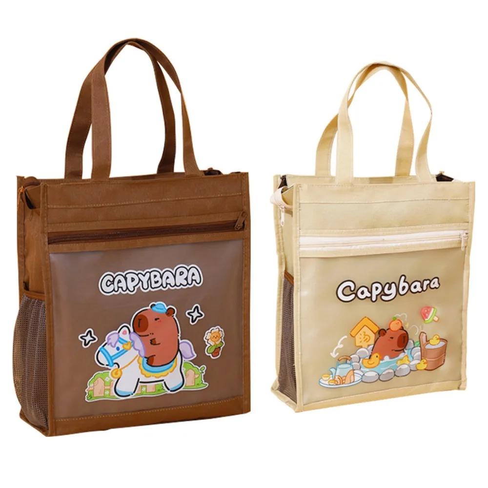 

Multifunction Capybara Tote School Bag Large-capacity Side Mesh Pocket Cartoon Tote Tutorial Bag Panda Portable