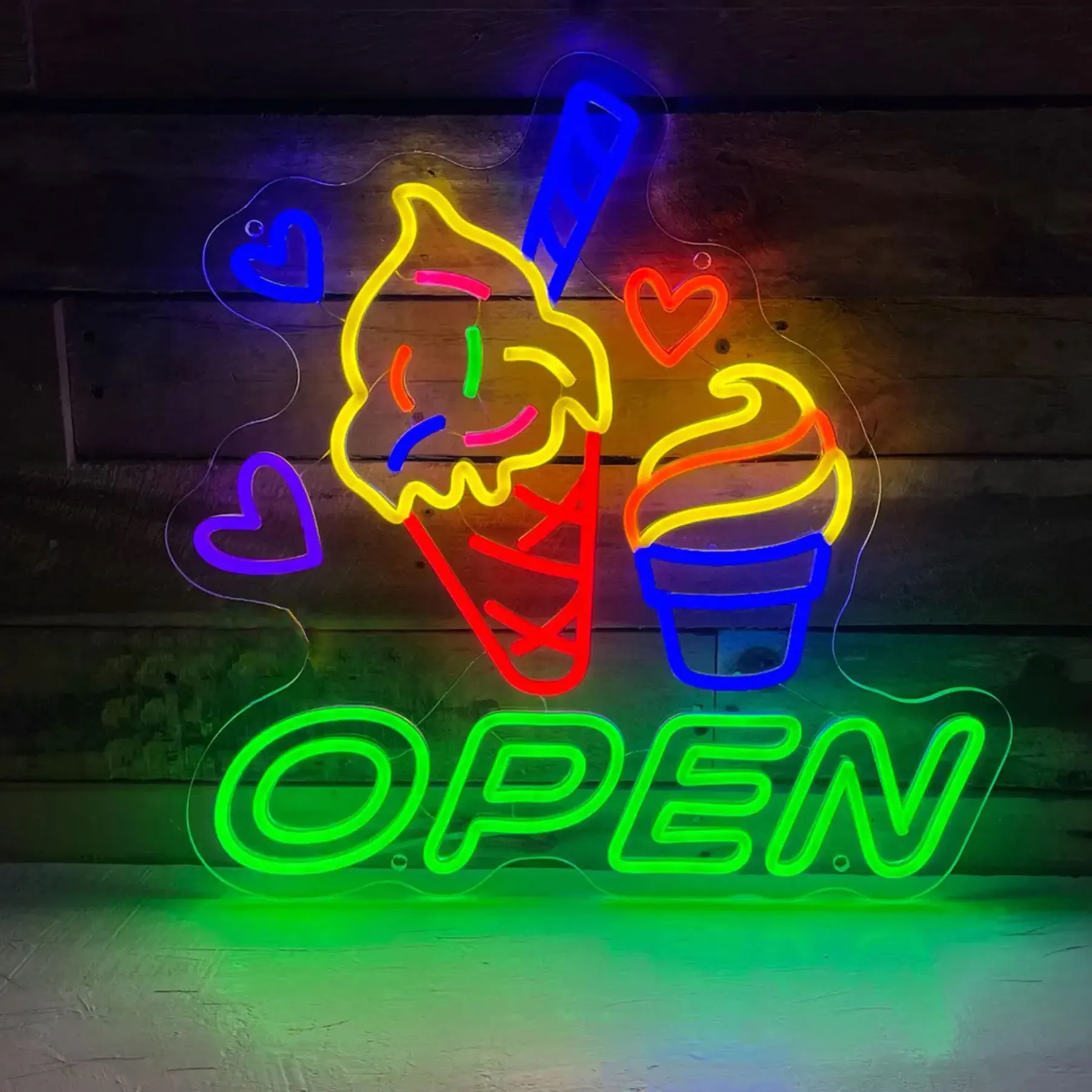 

Ice Cream Open Neon Sign Colorful Coffee Shop Wall Art Decor Neon Custom Ice Cream Open Sign