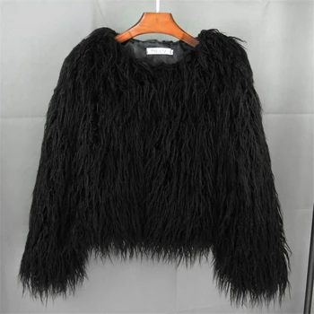 Image New Autumn Winter Warm Women Faux Fur Coat Loose Black White Pink Plush Coat Female Fur Jacket