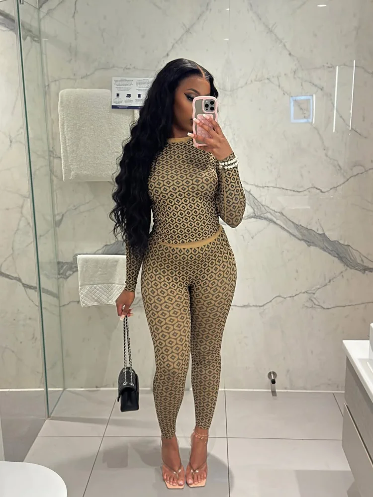 Women's Contrast Colors Skiing Pants 2 Pieces Set Fashion Bodycon O-neck Long Sleeve Tops Pullover Suit 2025 New High Streetwear