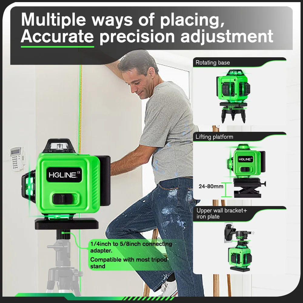 HGLINE 4D/3D Laser Level 16/12 Lines Mini Green Line leveling Tool Automatic 360℃ Horizontal And Vertical Cross Laser Machine