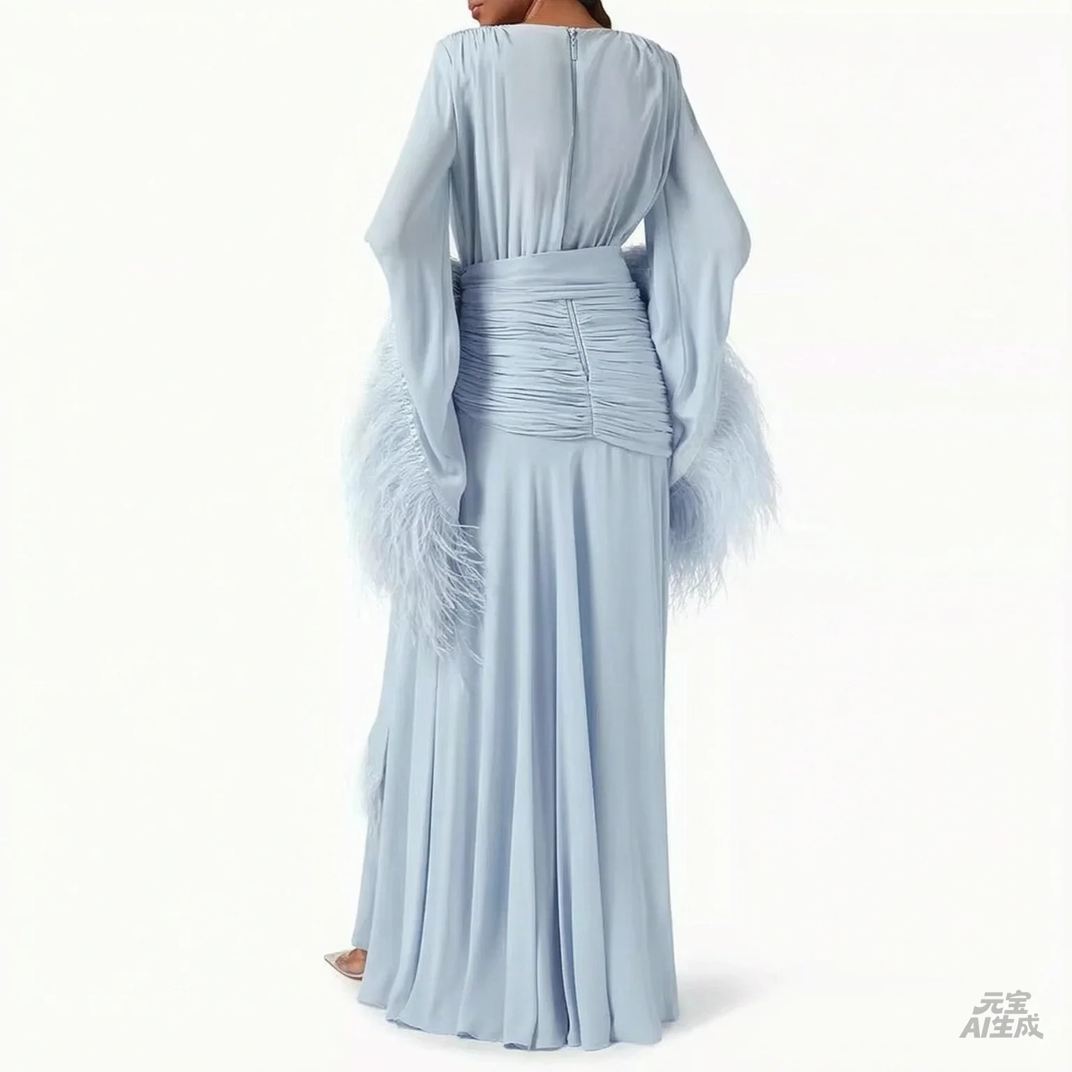 Customized V-Neck Side High Slit A-Line Prom Dresses Long Sleeve Elegant Evening Gowns Cascading Ruffle Party Dresses 2026