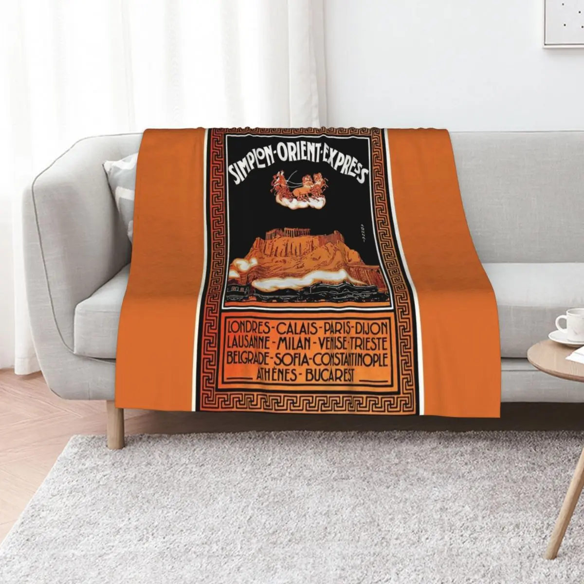 Art Deco Orient Express advertising Athens travel ad Throw Blanket Blankets For Bed Camping Flannel blankets and throws Blankets