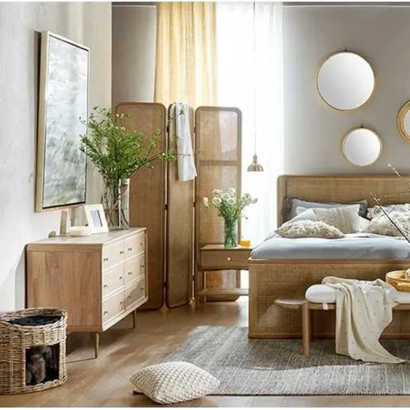 Armoire de poitrine en rotin et bois massif, pays américain, élément créatif à six coffres, chambre à coucher nordique, salon