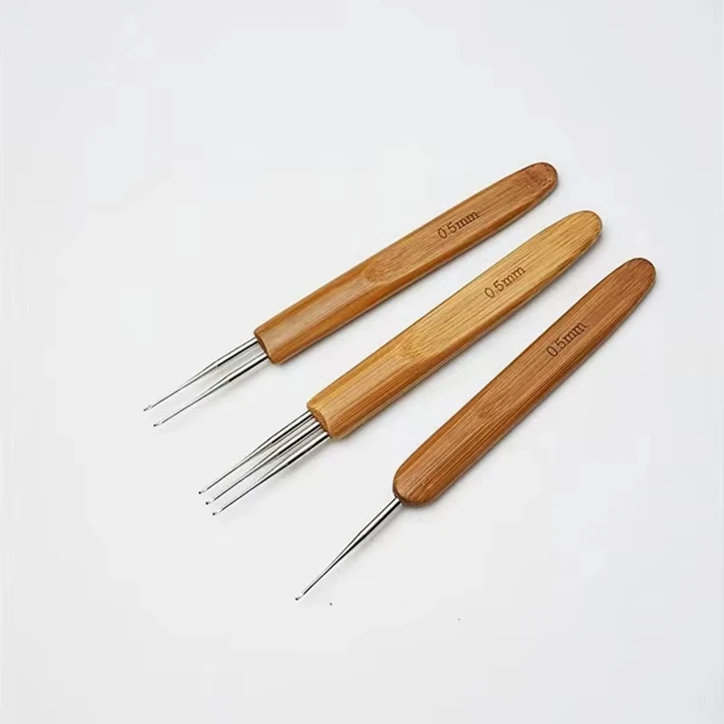 Dread Hair Crochet Hook 1 2 3 Hook Dreadlock Needles 1Pcs/Set 0.5Mm 0.75Mm Two Style Wooden Handle Crochet Needle image 4