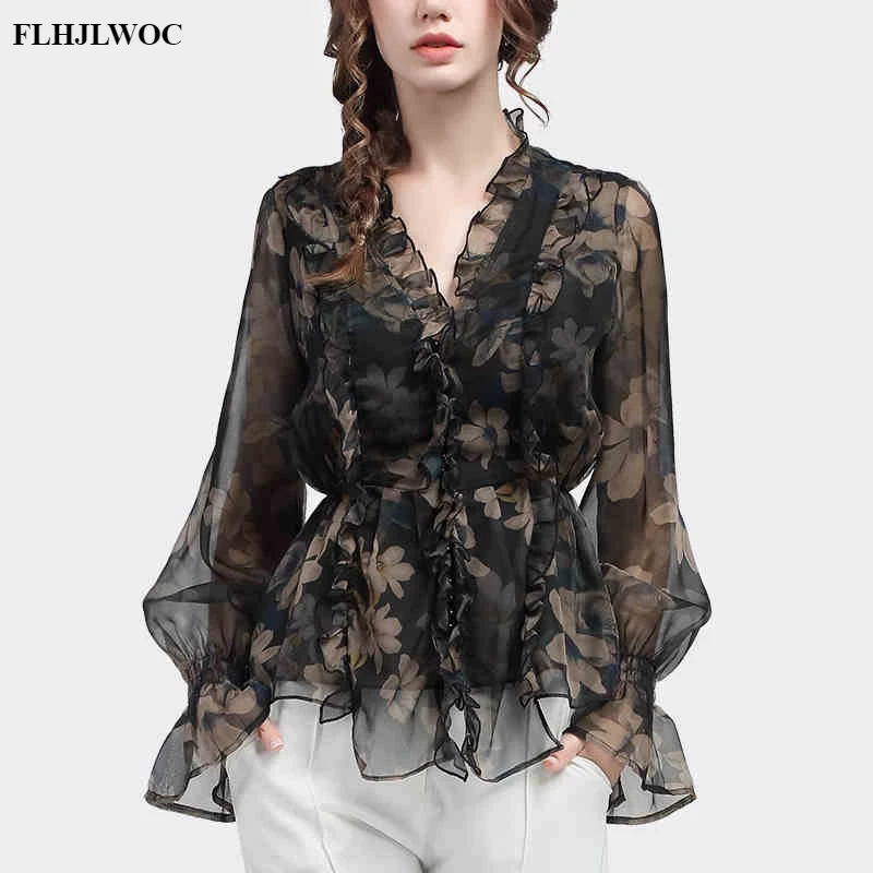 Romantic Ruffles Tops Women Korean Style Design Clothes Flare Sleeve Elegant Office Lady Cute Ribbon Sweet Basic Shirts Blouses