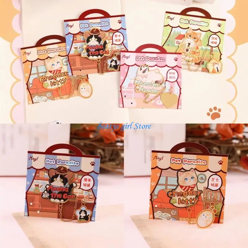 C7AB 4Pcs Kitten Pattern Bookmarks Stainless Steel Bookmarks Book Page Holder for Students Reader Book Lovers Reading Gift