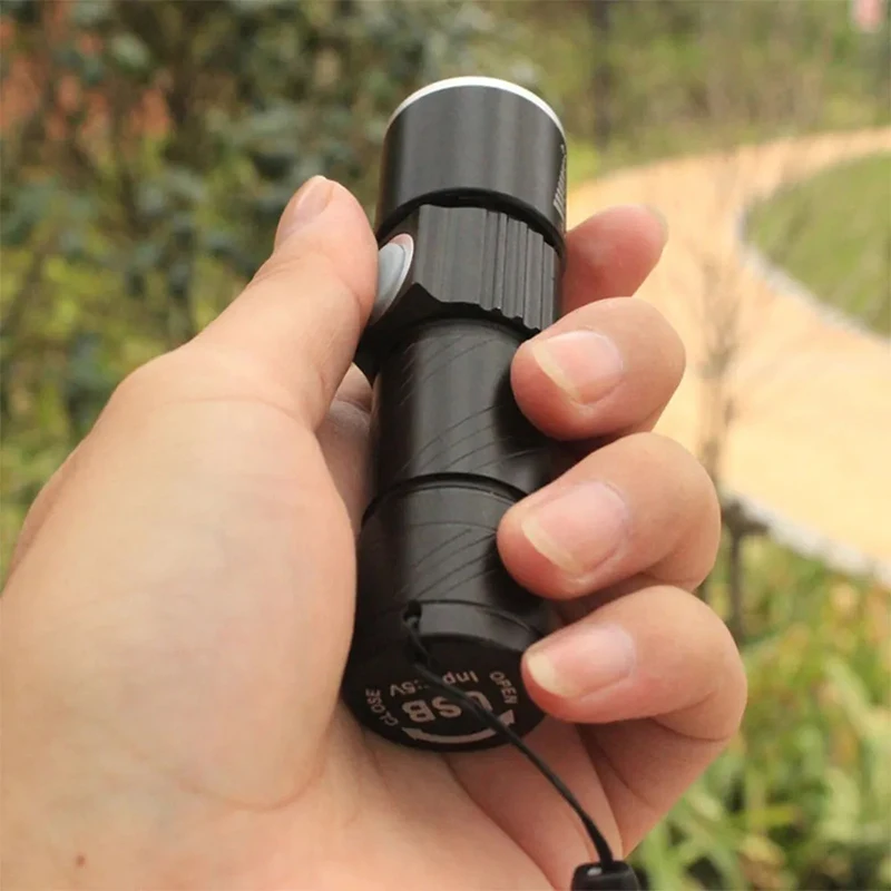 Mini Portable Q5 Zoom Flashlight 3 Modes Built-in Battery USB Rechargeable Waterproof Aluminum Alloy Torch Outdoor Riding Lamp