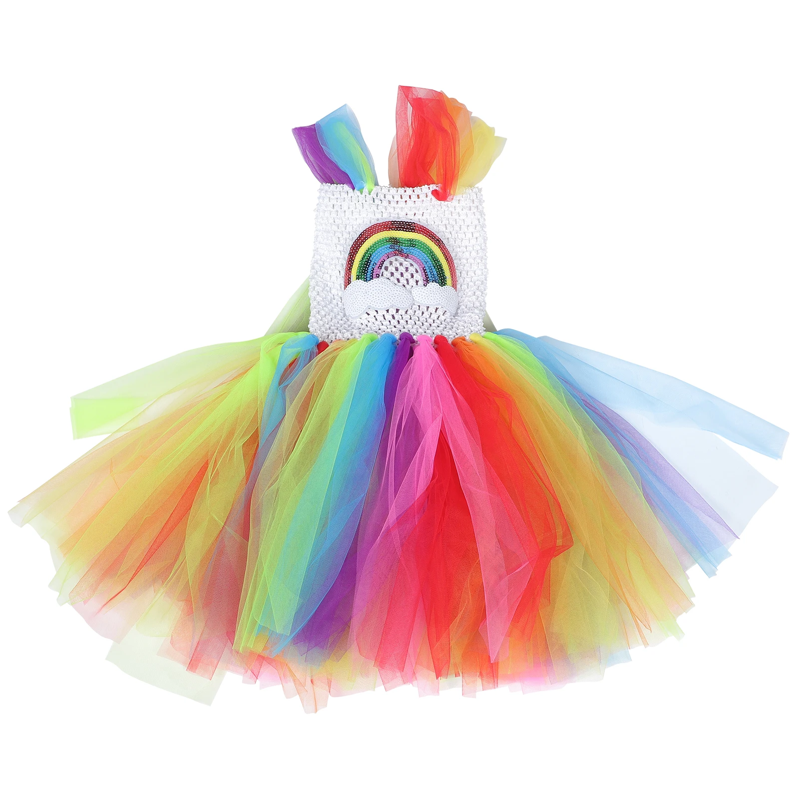 

Little Girl Sleeveless Rainbow Mesh Dress For Kids Party Carnival Festival Costume Cosplay Bright Color Cute Dress