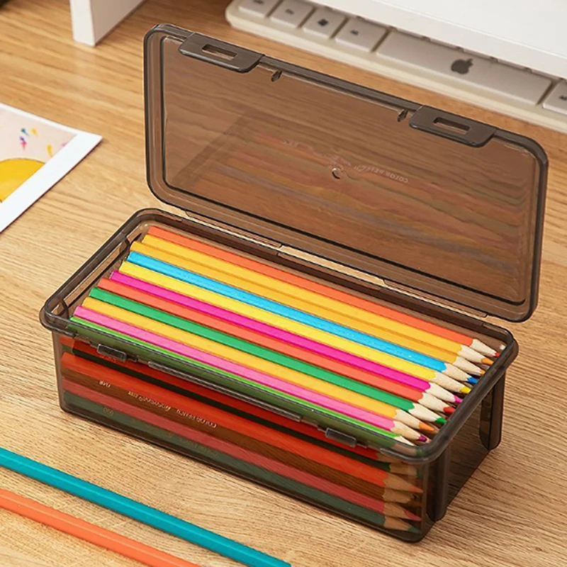Black Transparent Pencil Case Box Large-capacity Stackable Storage Box Office School Pencil Case Supplies Pencil Storage