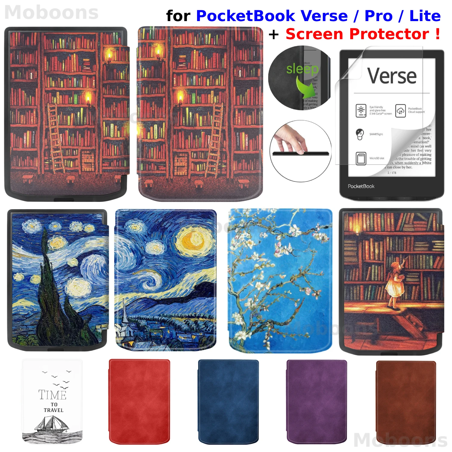 

Чехол для Pocketbook Verse Pro Lite + защитная пленка для экрана из искусственной кожи, чехол для автоматического пробуждения, 6 дюймов, электронная книга PB619 PB629 PB634 Funda Etui