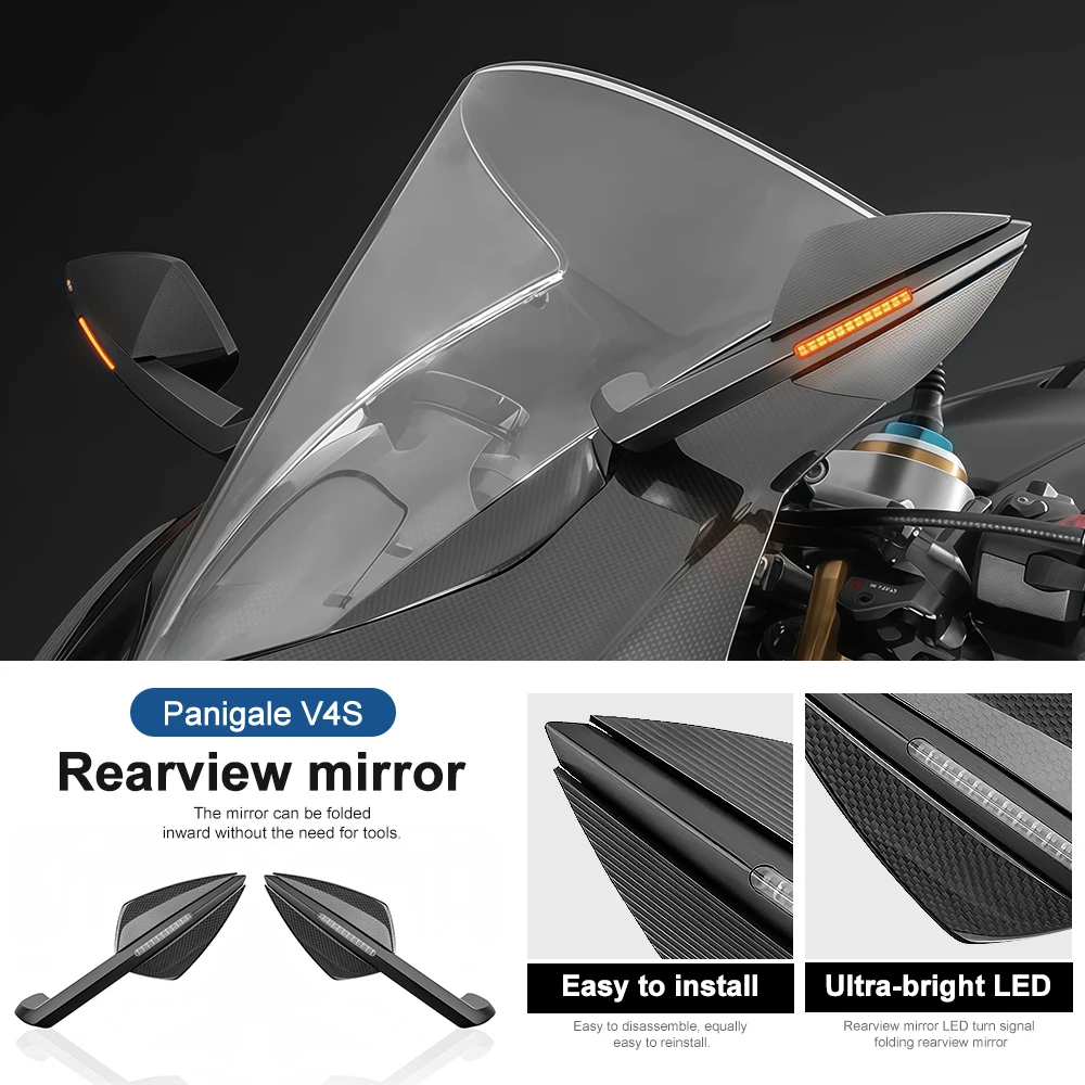 Motorcycle Mirror LED Turn Light Signals Folding Rear View Rearview Mirrors For Ducati Panigale V4S V4 Panigale V2 2018-2024