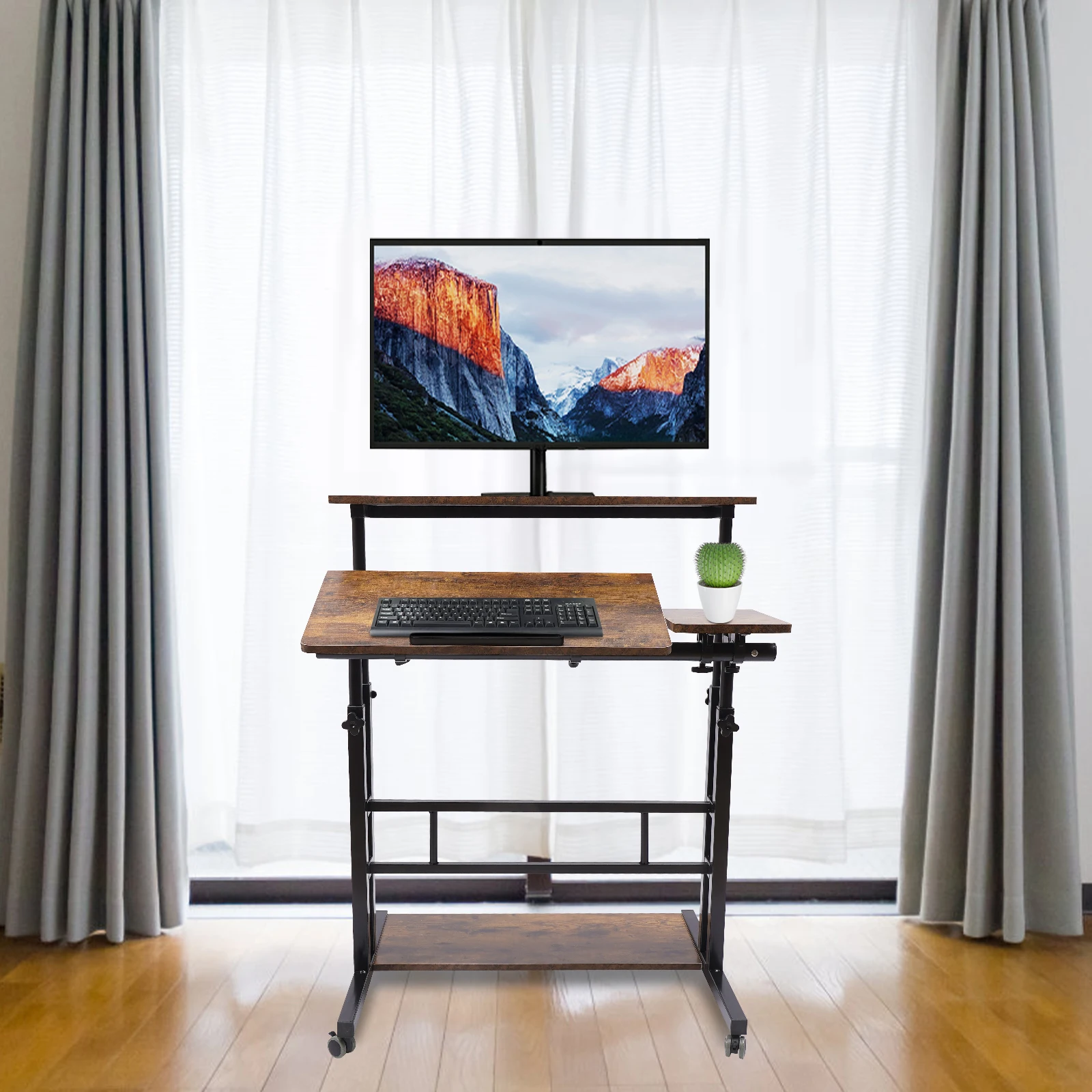 Adjustable Height Computer Desk,Portable Rolling Desk with Wheels, Home Office Workstation Sit Stand Up Desk