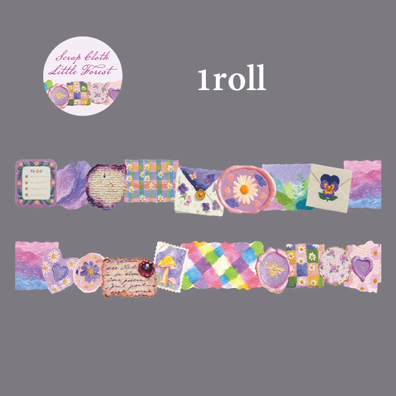 Mr Paper Scrap Cloth Little Forest Washi Tape, 200cm Stoffen Textuur Afplaktape Rol voor Junk Journaling Scrapbook DIY